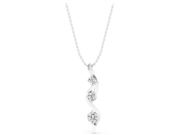 White gold Three-Stone Round Prong-Set Swirl Pendant