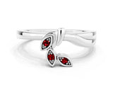White gold Three-Stone Round Ruby Leaf Bypass Ring with Bezel Setting_6