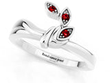White gold Three-Stone Round Ruby Leaf Bypass Ring with Bezel Setting_7