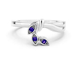 White gold Three-Stone Round Tanzanite Leaf Bypass Ring with Bezel Setting_6