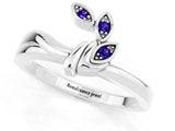 White gold Three-Stone Round Tanzanite Leaf Bypass Ring with Bezel Setting_7