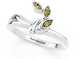 White gold Three-Stone Round Yellow Sapphire Leaf Bypass Ring with Bezel Setting_19