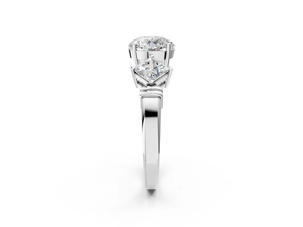 White gold Three-Stone Round and Princess Cut Diamond Ring with Channel Band and Four-Prong Setting