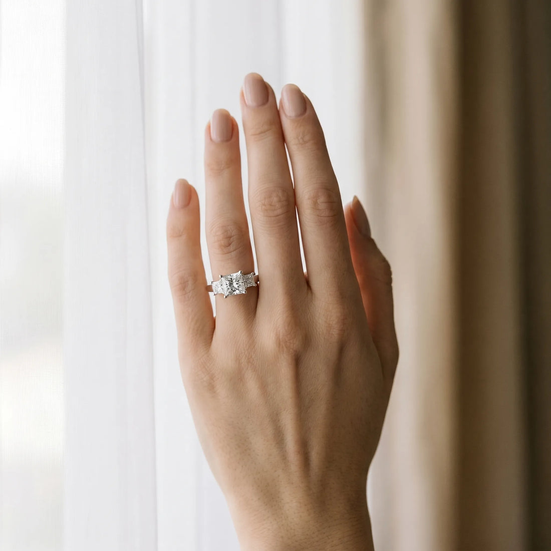 White gold Three-Stone Round and Princess Cut Diamond Ring with Channel Band and Four-Prong Setting_40