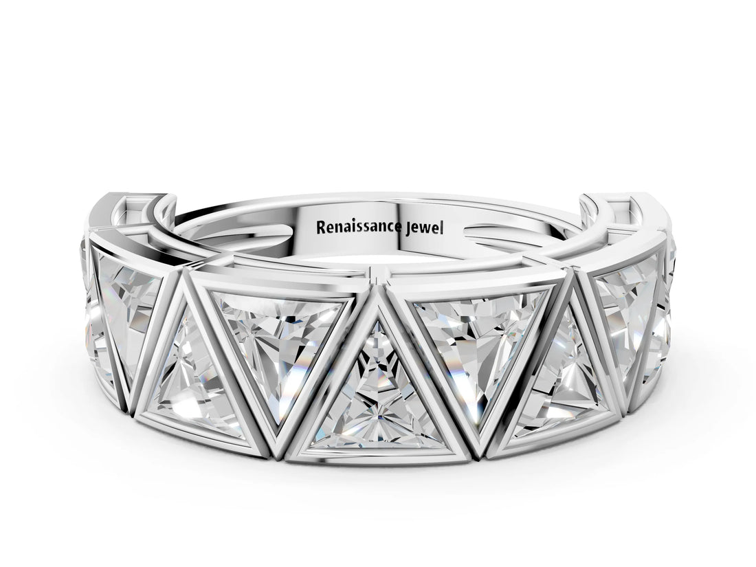 Silver Triangle Diamond Geometric Mens Band