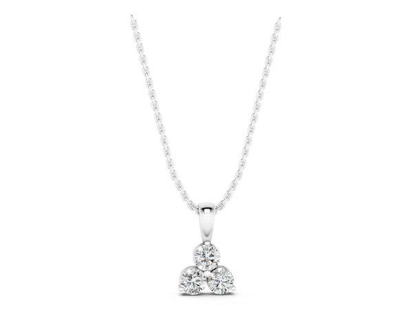 White gold Triangular Cluster Round Diamond Prong Pendant