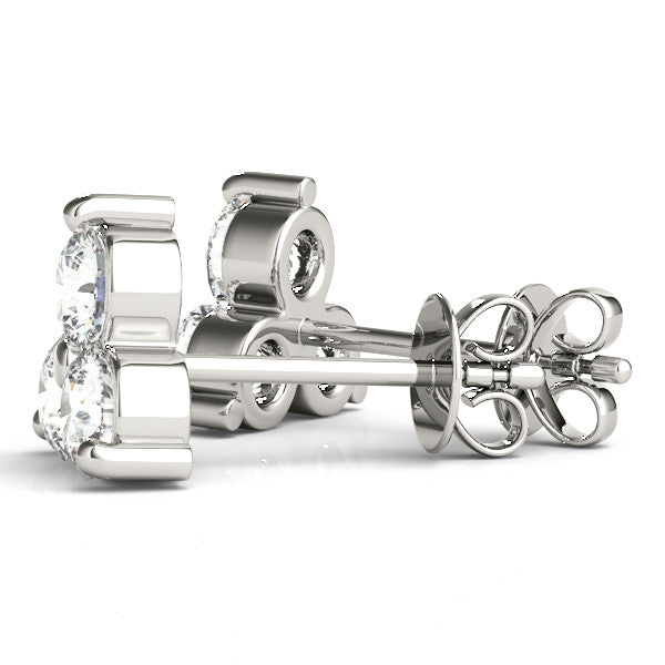 White gold Triangular Cluster Round Diamond Stud Earrings with Prong Setting 1