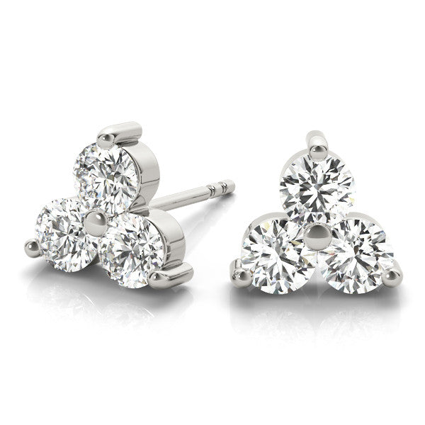 White gold Triangular Cluster Round Diamond Stud Earrings with Prong Setting 2