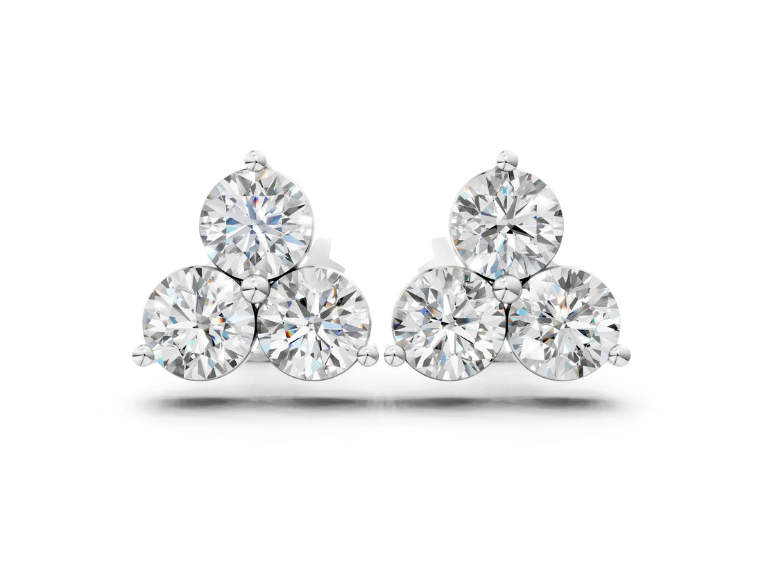 White gold Triangular Cluster Round Diamond Stud Earrings with Prong Setting_17