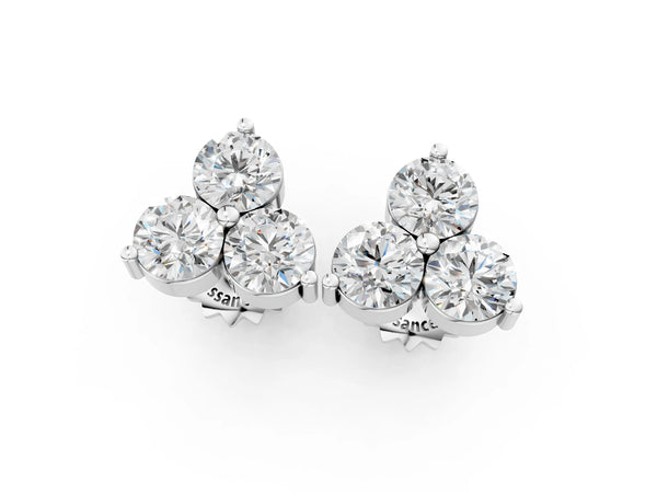 Silver Triangular Cluster Round Diamond Stud Earrings with Prong Setting