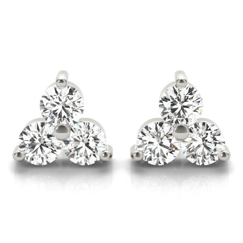 White gold Triangular Cluster Round Diamond Stud Earrings with Prong Setting