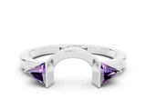 White gold Trillion Amethyst Open Band Ring with Bezel Setting_6