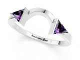 White gold Trillion Amethyst Open Band Ring with Bezel Setting_7