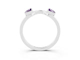 White gold Trillion Amethyst Open Band Ring with Bezel Setting_9