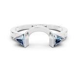 White gold Trillion Aquamarine Open Band Ring with Bezel Setting_6