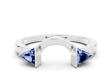 White gold Trillion Blue Sapphire Open Band Ring with Bezel Setting_6