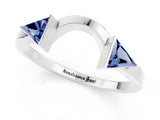White gold Trillion Blue Sapphire Open Band Ring with Bezel Setting_7