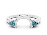 White gold Trillion Blue Topaz Open Band Ring with Bezel Setting_6