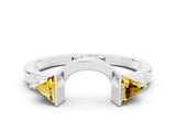 White gold Trillion Citrine Open Band Ring with Bezel Setting_6