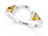 White gold Trillion Citrine Open Band Ring with Bezel Setting_7