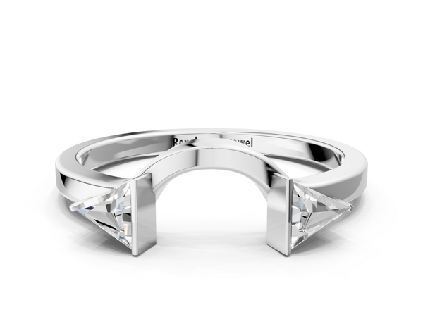 White gold Trillion Diamond Open Band Ring with Bezel Setting