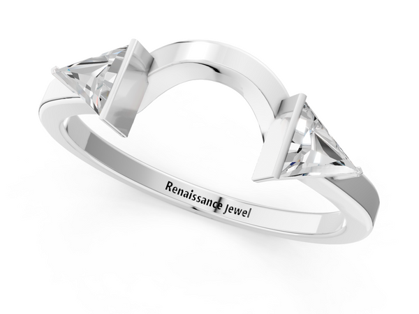 White gold Trillion Diamond Open Band Ring with Bezel Setting