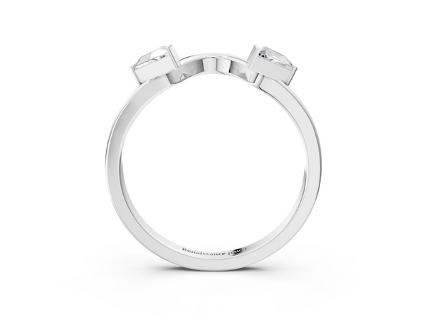 White gold Trillion Diamond Open Band Ring with Bezel Setting