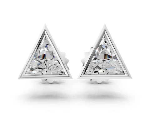 White gold Trillion Diamond Bezel-Set Solitaire Stud Earrings_6