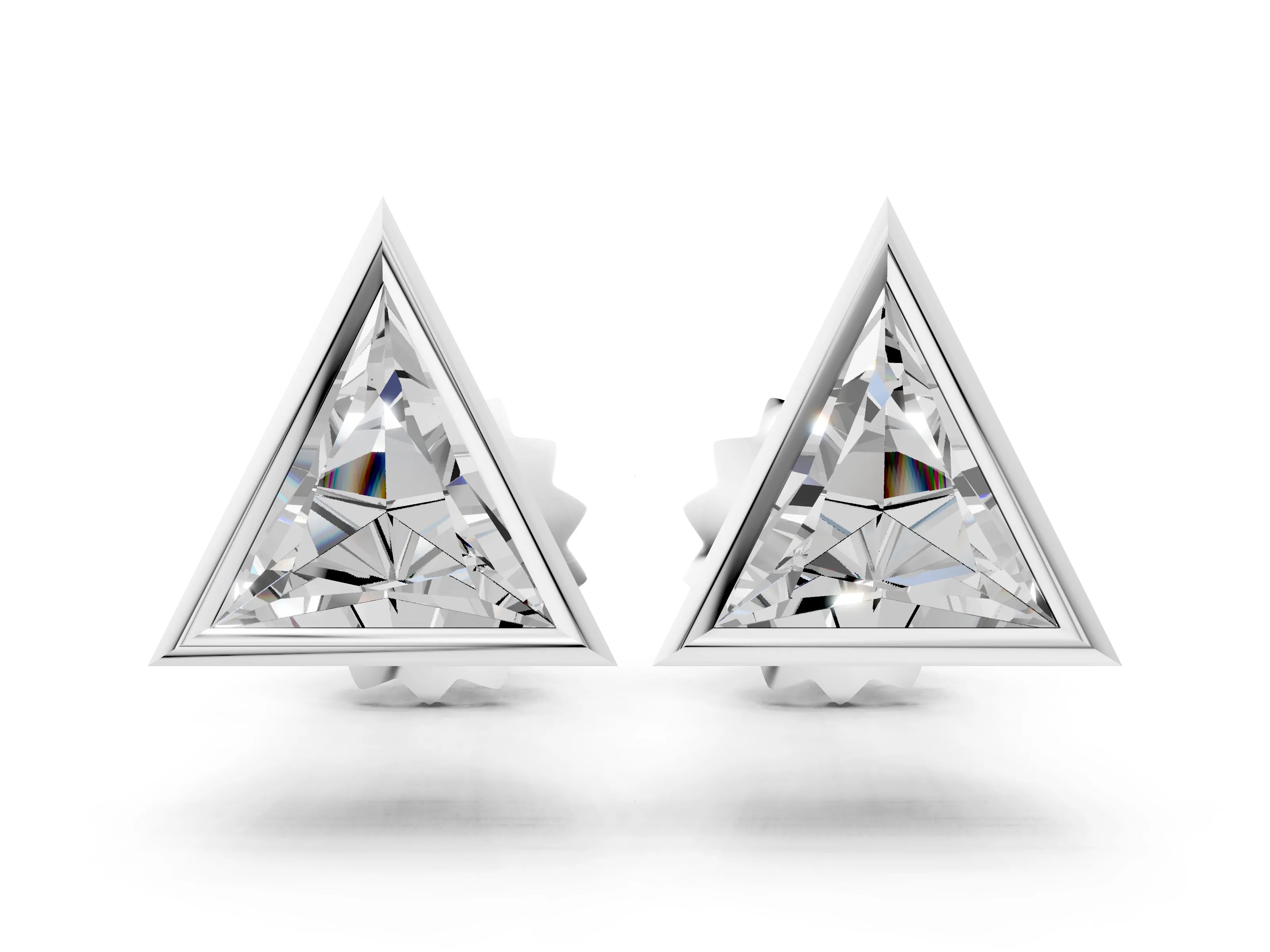 White gold Trillion Diamond Bezel-Set Solitaire Stud Earrings_6