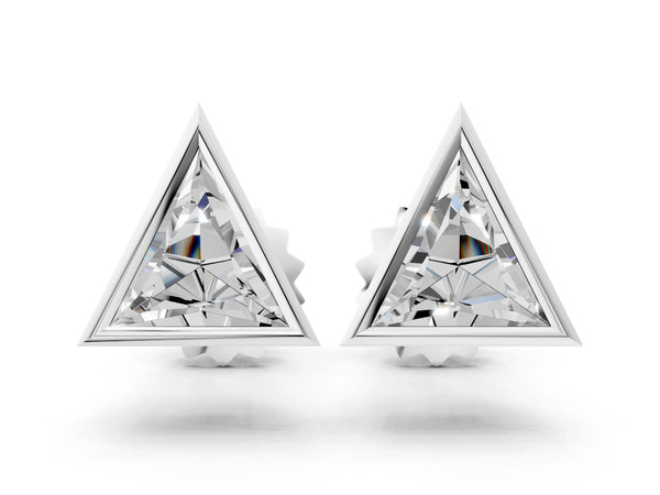 Silver Trillion Diamond Bezel-Set Solitaire Stud Earrings