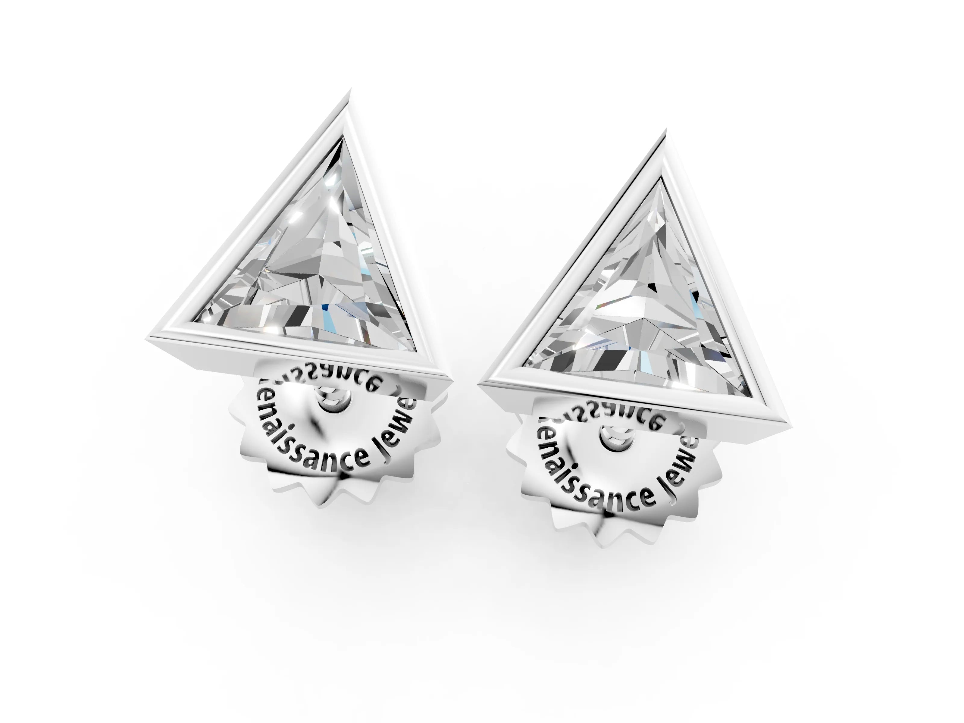 White gold Trillion Diamond Bezel-Set Solitaire Stud Earrings_7