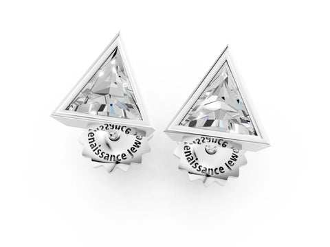 White gold Trillion Diamond Bezel-Set Solitaire Stud Earrings_7