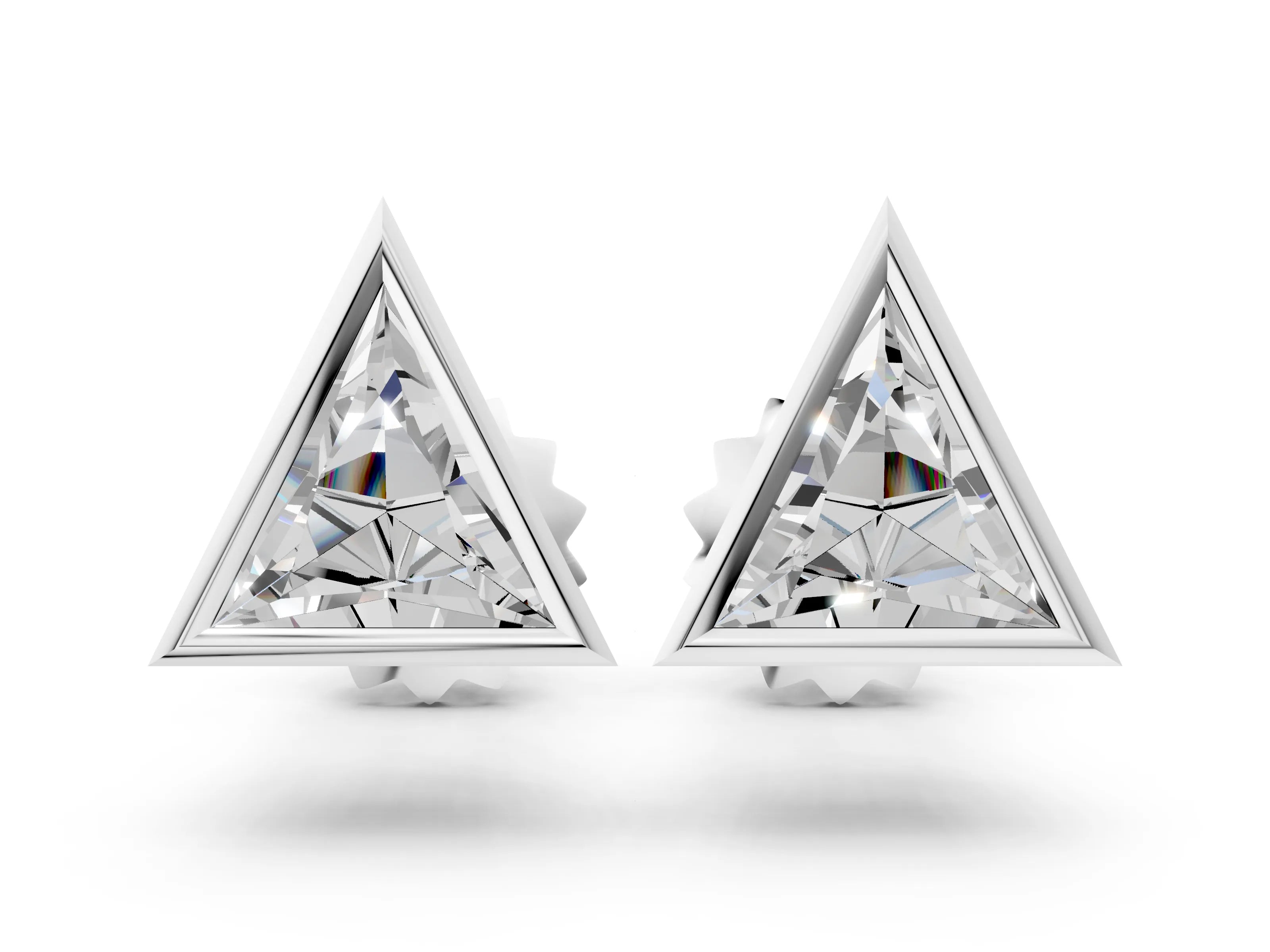 White gold Trillion Diamond Bezel-Set Solitaire Stud Earrings_9