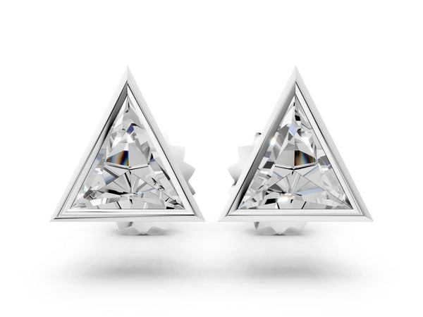 Silver Trillion Diamond Bezel-Set Solitaire Stud Earrings