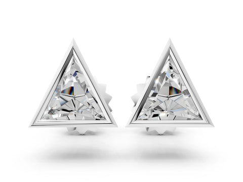 White gold Trillion Diamond Bezel-Set Solitaire Stud Earrings_9