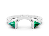 White gold Trillion Emerald Open Band Ring with Bezel Setting_6