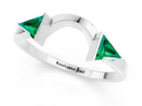 White gold Trillion Emerald Open Band Ring with Bezel Setting_7