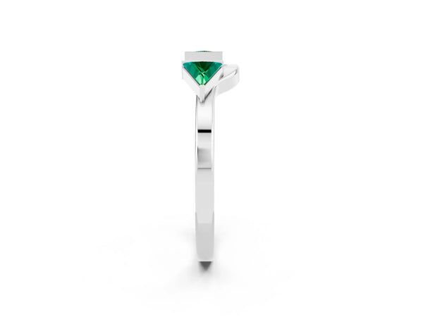 Sterling Silver Trillion Lab-Grown Emerald Two Stone Arched Contour Band with Half Bezels
