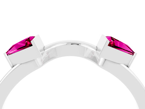 White gold Trillion Garnet Open Band Ring with Bezel Setting_10