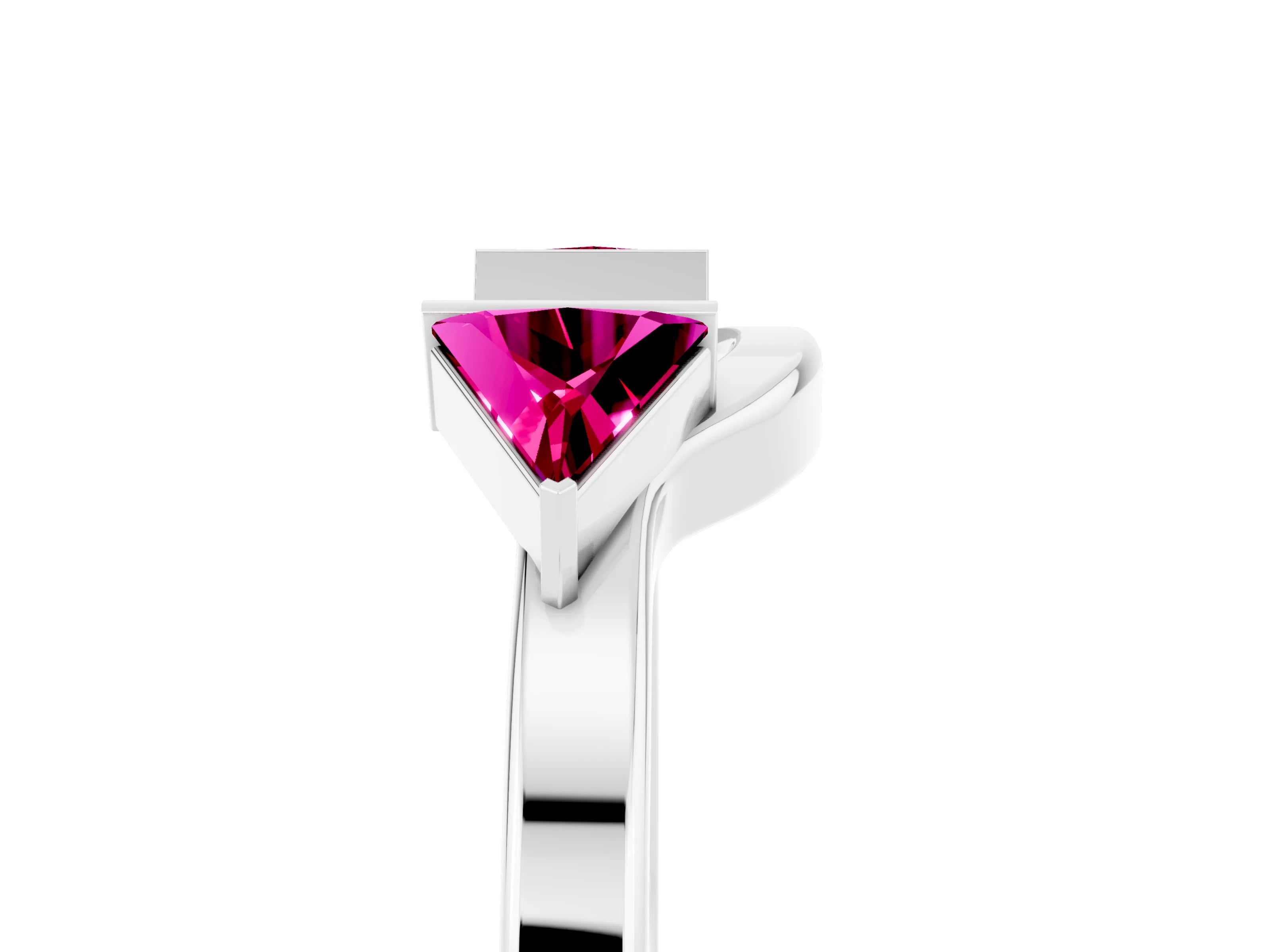 White gold Trillion Garnet Open Band Ring with Bezel Setting_11