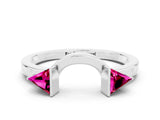 White gold Trillion Garnet Open Band Ring with Bezel Setting_6