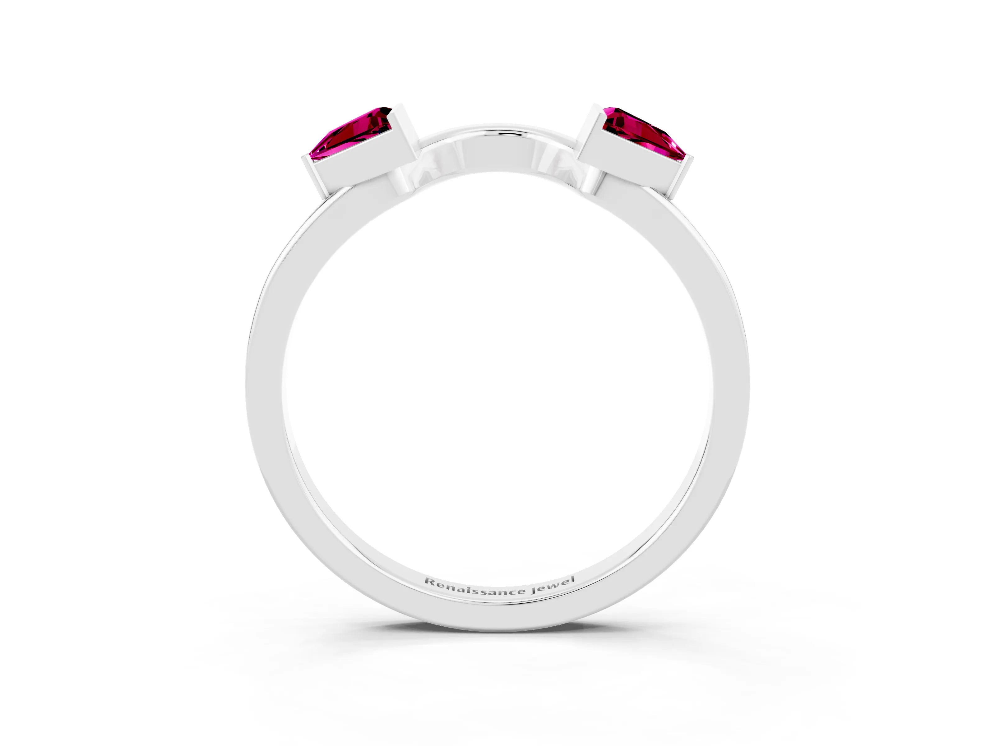 White gold Trillion Garnet Open Band Ring with Bezel Setting_9