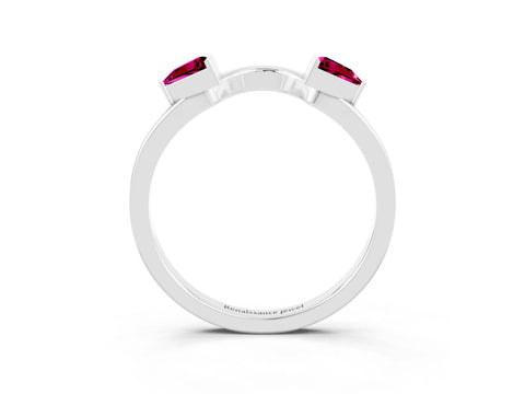 White gold Trillion Garnet Open Band Ring with Bezel Setting_9
