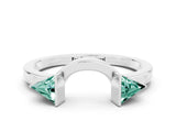 White gold Trillion Green Sapphire Open Band Ring with Bezel Setting_6