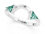 White gold Trillion Green Sapphire Open Band Ring with Bezel Setting_7