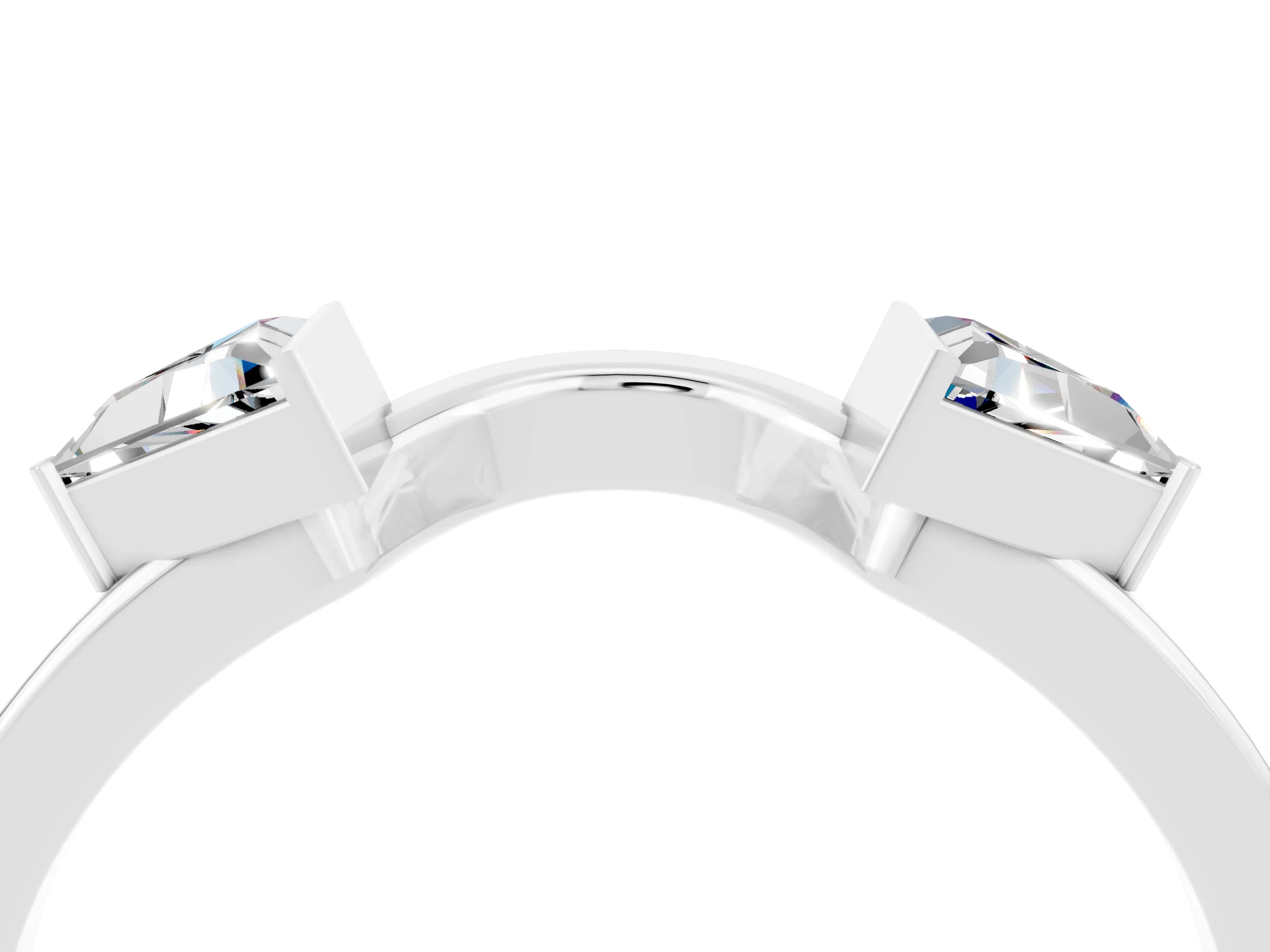 White gold Trillion Moissanite Open Band Ring with Bezel Setting_10