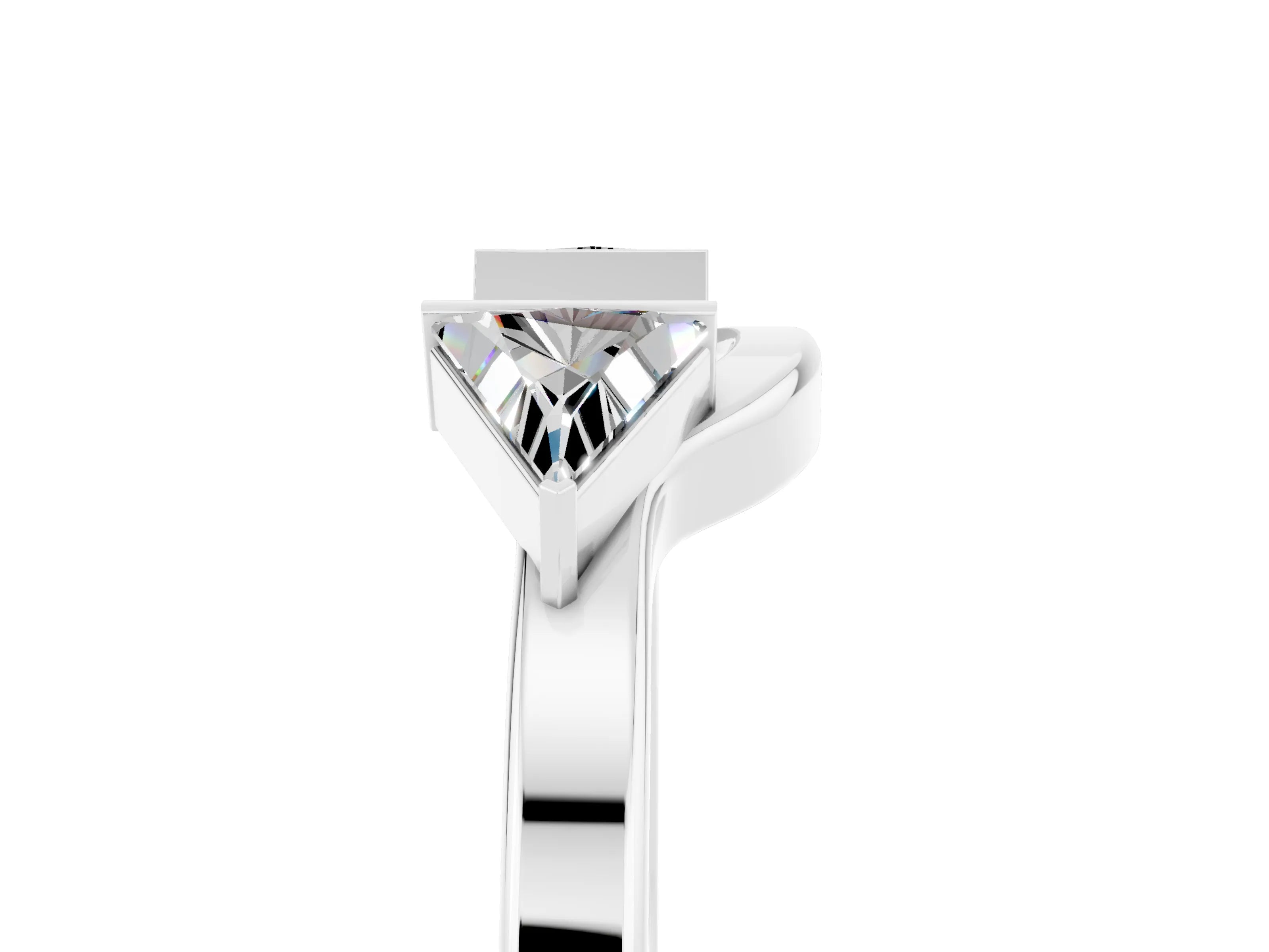 White gold Trillion Moissanite Open Band Ring with Bezel Setting_11
