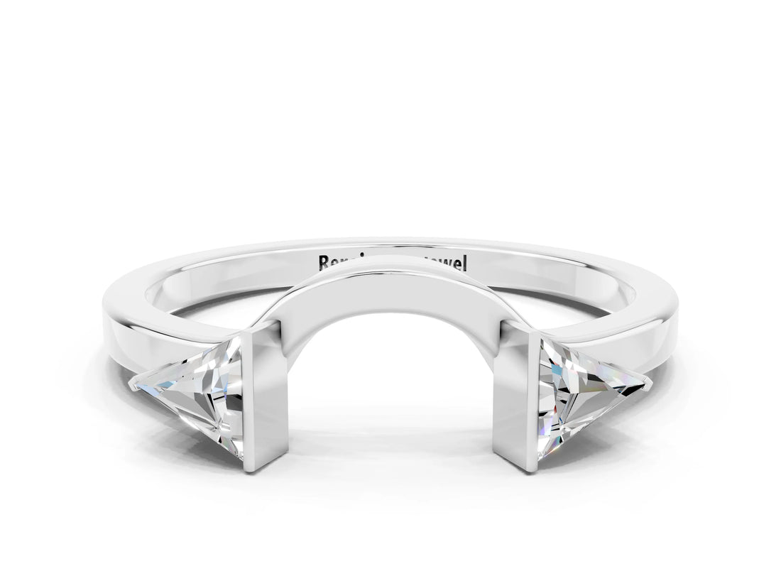 White gold Trillion Moissanite Open Band Ring with Bezel Setting_6