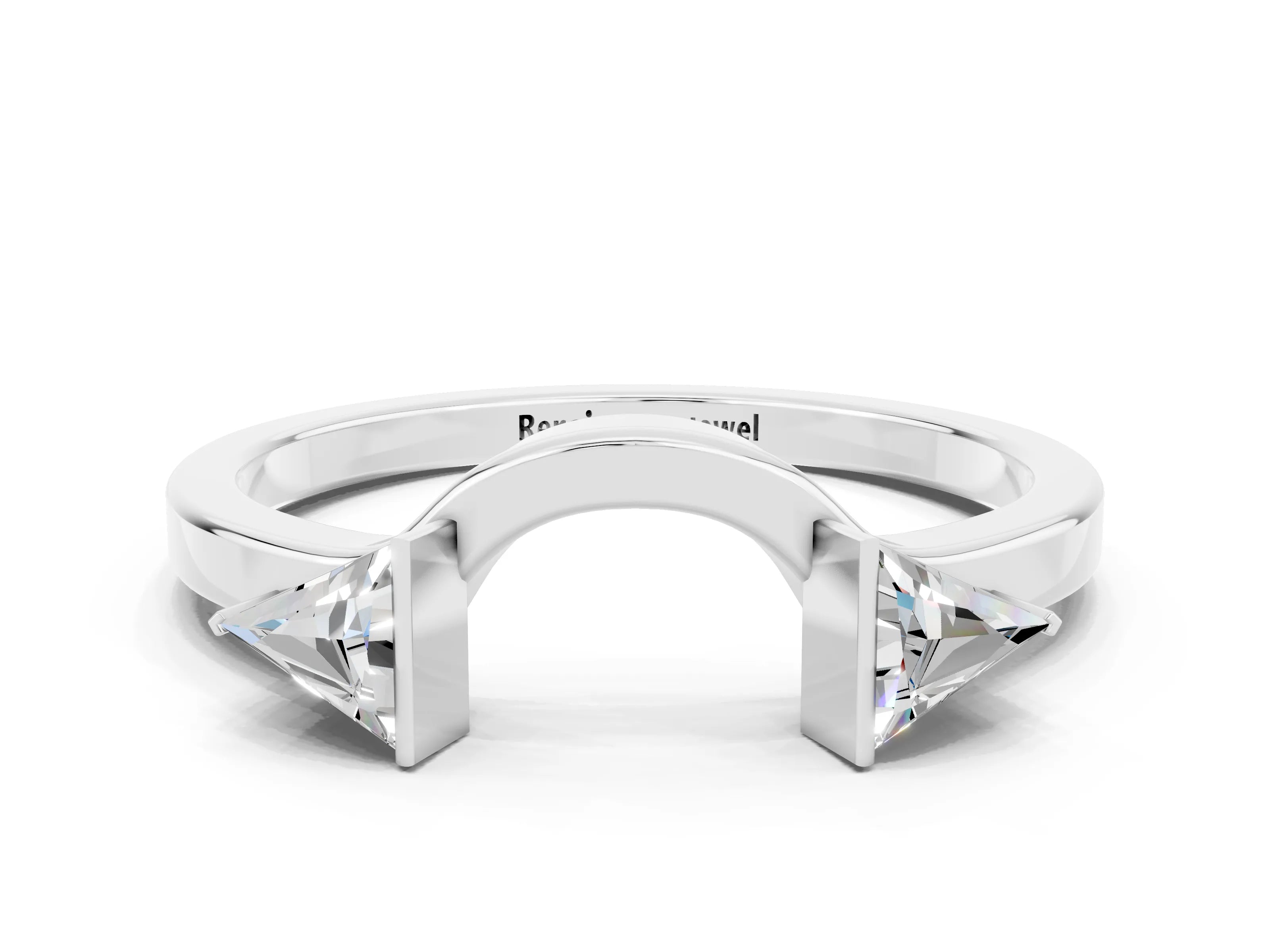 White gold Trillion Moissanite Open Band Ring with Bezel Setting_6
