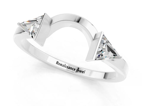 White gold Trillion Moissanite Open Band Ring with Bezel Setting_7